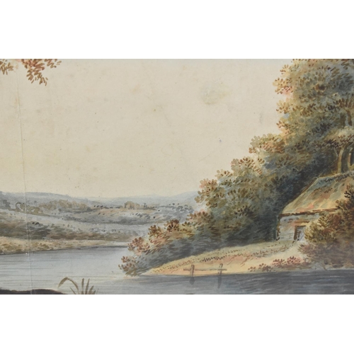 159 - A Framed Watercolour Depicting River Scene with Cottage and Castle Ruins Having 