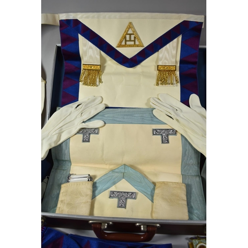 173 - A Modern Monogrammed Case HJW Containing Collection of Masonic Ephemera to Include Apron, Sash, Jewe... 