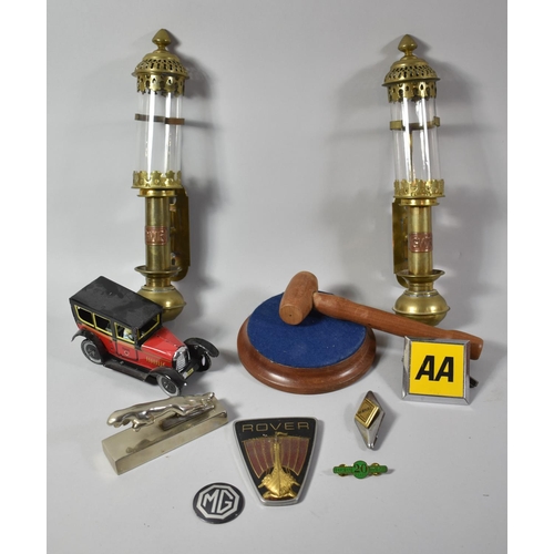 209 - A Collection of Sundries to Include Jaguar Mascot on Rectangular Plinth, Tin Plate Clockwork Taxi, P... 