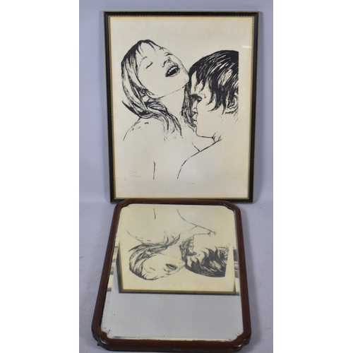 222 - A Framed Erotic Print and a Mahogany Framed Dressing Table Mirror