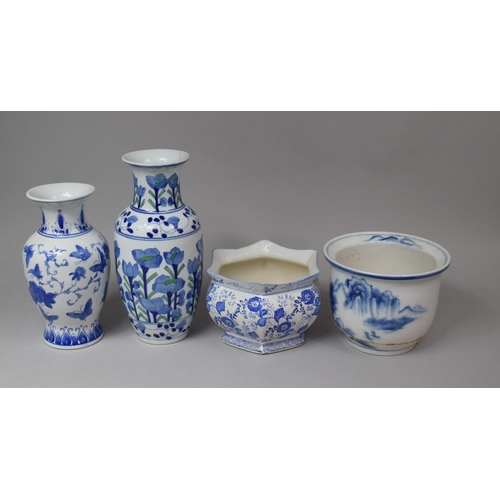 227 - Four Pieces of Modern Blue and White Chinese Ceramics to Include Two Vases and Two Planters, Conditi... 