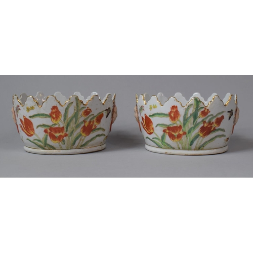 232 - A Pair of Modern Chinese Oval Planters in the Export Style with Stylised Lion Head Handle Mounts and... 