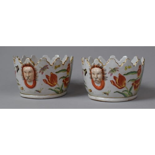 232 - A Pair of Modern Chinese Oval Planters in the Export Style with Stylised Lion Head Handle Mounts and... 