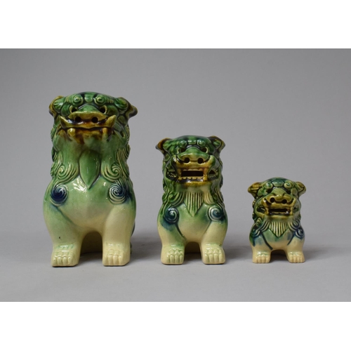 235 - Three Late 20th Century Chinese Sancai Glaze Graduated Incense  Burners in the Form of Foo Dogs, Tal... 