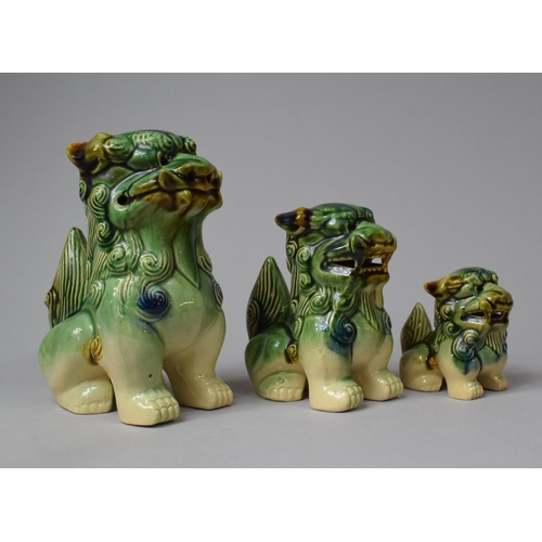 235 - Three Late 20th Century Chinese Sancai Glaze Graduated Incense  Burners in the Form of Foo Dogs, Tal... 