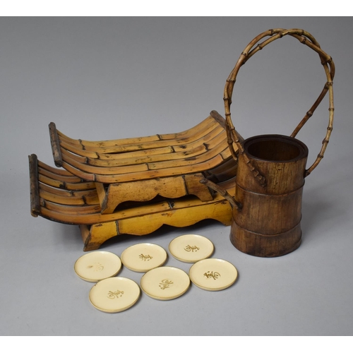 236 - A Collection of Oriental Bamboo wares to Include Teapot (Missing Lid) and Two Stands of Graduated Si... 