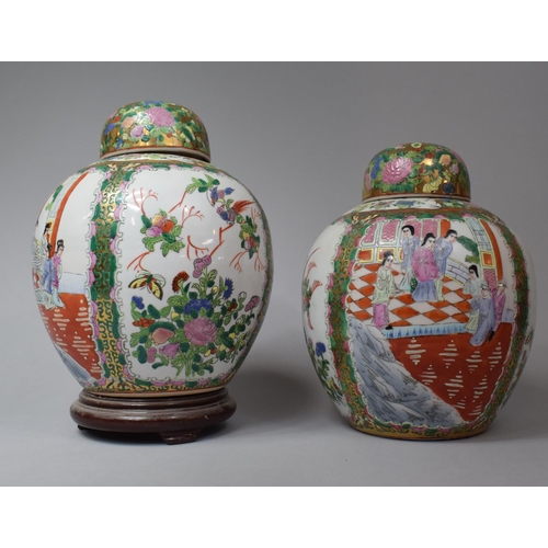 240 - A Pair of Mid/Late 20th Century Chinese Lidded Ginger in the Famille Rose Palette with Exterior and ... 