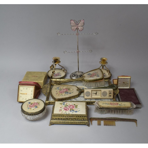 256 - A Collection of Mid 20th Century Dressing Table Sets, Alarm Clocks, Ring and Jewelry Stand etc