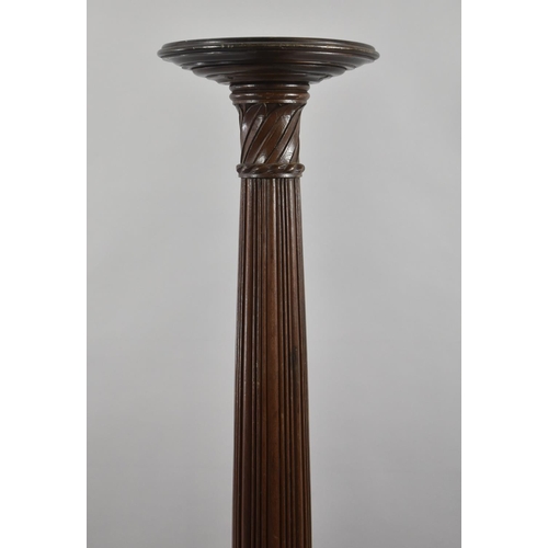 51 - A 19th Century Circular Topped Mahogany Torchere with Reeded and Wrythen Support on Circular Base, 1... 