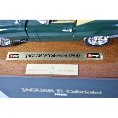 70 - A Burago Diecast Model of a Jaguar E Cabriolet (1961) with Presentation Inscription 1989