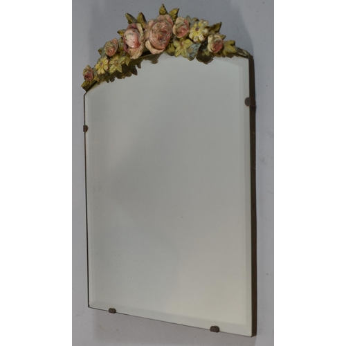 124 - A 1950's Bevel Edged Barbola Rectangular Wall Mirror with Arched Top, 43x30cm