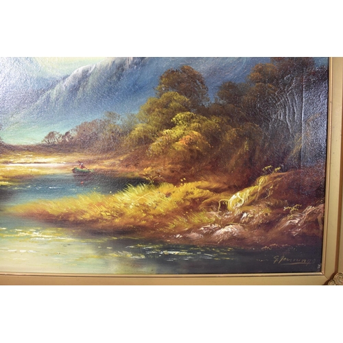 144 - A Large Gilt Framed Oil on Canvas Depicting Scottish Loch Scene, Signed G Jennings, 75x50cm