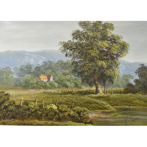 145 - A Modern Gilt Framed Oil on Canvas Depicting Rural Scene Singed F Chilton, 40x29cm