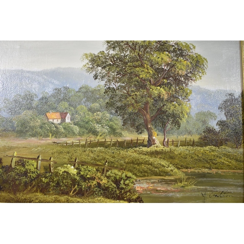 145 - A Modern Gilt Framed Oil on Canvas Depicting Rural Scene Singed F Chilton, 40x29cm