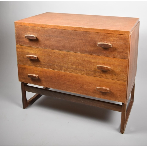 147 - A 1970's Teak Chest of Three Long Drawers, 80cm Wide