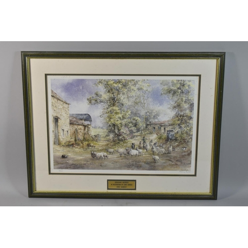 148 - A Framed Nancy Dyson Limited Edition Print, Shepherd and Sheep in Farmyard, 28/500, 45x30cm