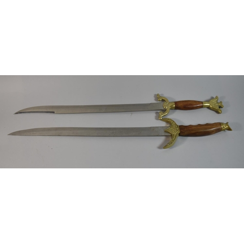 149 - Two Reproduction Brass Mounted Wooden Handled Short Swords, Each 73cm Long