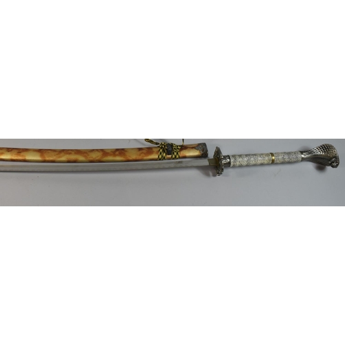 156 - A Reproduction Japanese Sword with Cobra Head Handle, 110cm Long