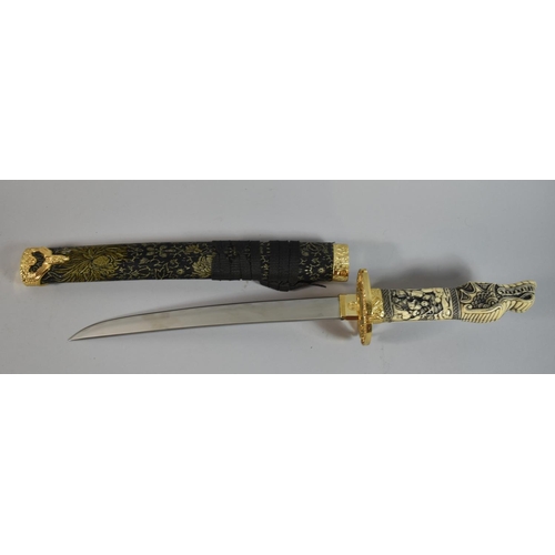 161 - A Pair of Reproduction Dragon Headed Gilt Mounted Japanese Sword on Stands, Longest 75cm