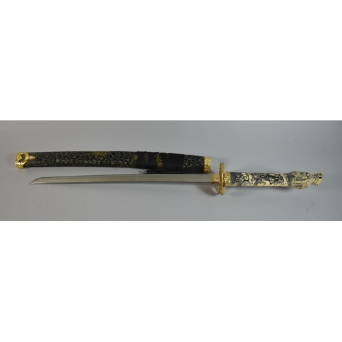 161 - A Pair of Reproduction Dragon Headed Gilt Mounted Japanese Sword on Stands, Longest 75cm