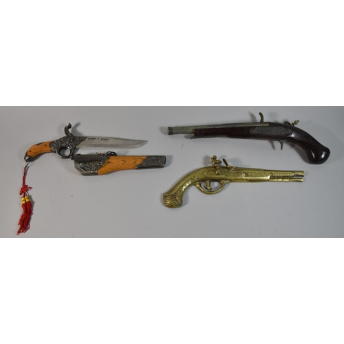 162 - A Reproduction Wall Hanging Half Model of a Flintlock Pistol, Reproduction Full Model of Similar and... 