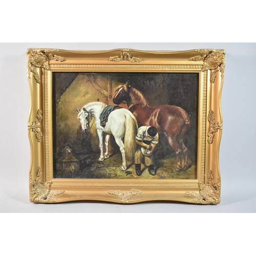 180 - A Gilt Framed Print of a Blacksmith at Work, 39x29cm