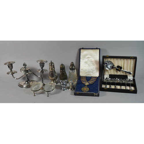 193 - ***WITHDRAWN***
A Collection of Silver Plate to Include Three Branch Candelabra, Sugar Sifters, Salt... 