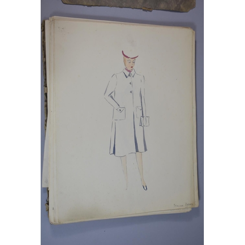 213 - A Folio of French Watercolour and Ink Dress Designs, C.1940/50's, 'Creations' Signed Zegers S