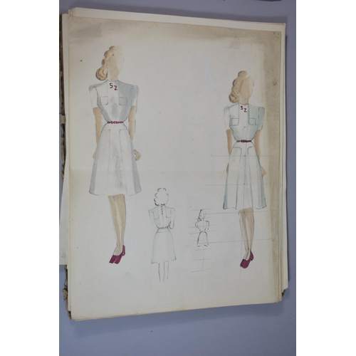 213 - A Folio of French Watercolour and Ink Dress Designs, C.1940/50's, 'Creations' Signed Zegers S