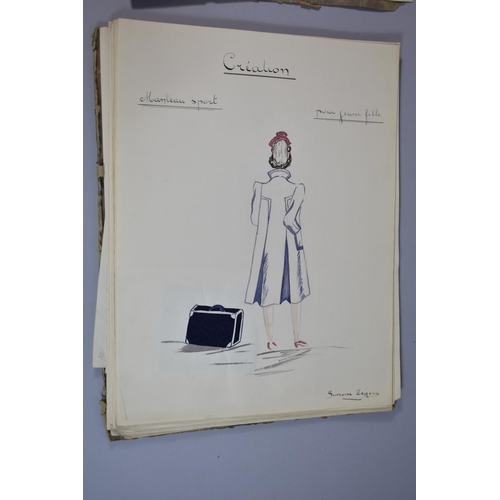 213 - A Folio of French Watercolour and Ink Dress Designs, C.1940/50's, 'Creations' Signed Zegers S