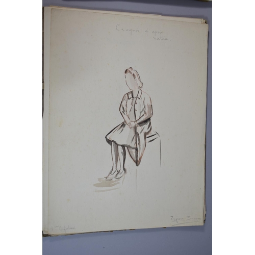 213 - A Folio of French Watercolour and Ink Dress Designs, C.1940/50's, 'Creations' Signed Zegers S