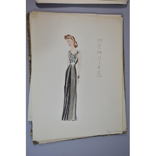 213 - A Folio of French Watercolour and Ink Dress Designs, C.1940/50's, 'Creations' Signed Zegers S