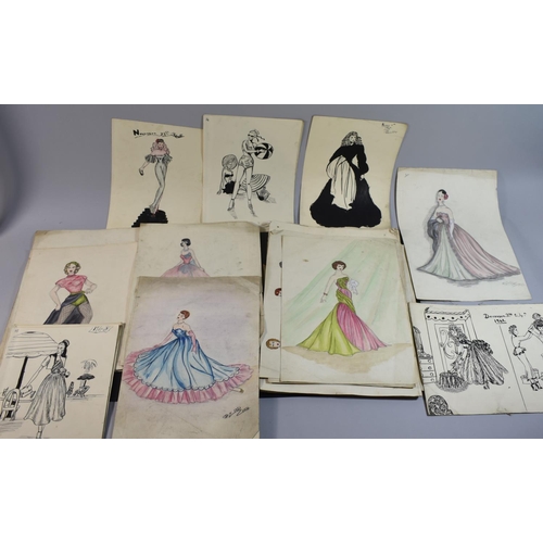 239 - A Folio Containing 75 French Fashion Designs, C.1948, Pen and Ink and Watercolour