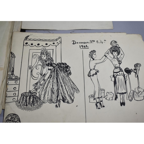 239 - A Folio Containing 75 French Fashion Designs, C.1948, Pen and Ink and Watercolour