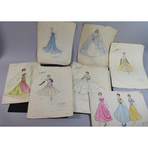 239 - A Folio Containing 75 French Fashion Designs, C.1948, Pen and Ink and Watercolour