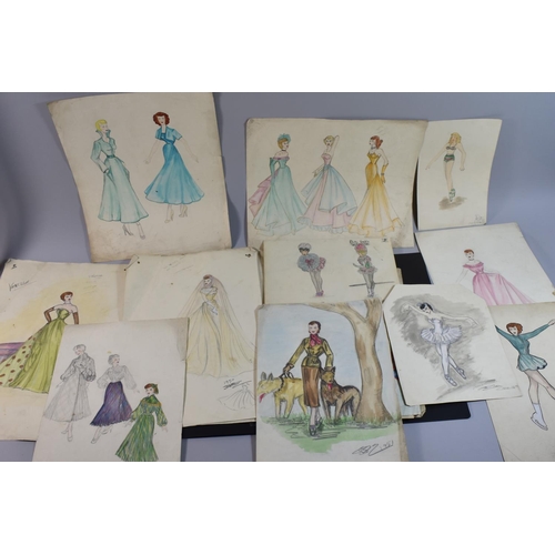 239 - A Folio Containing 75 French Fashion Designs, C.1948, Pen and Ink and Watercolour