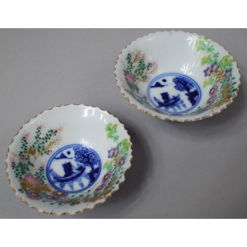 270 - Two Small Chinese Porcelain Dishes Decorated in Underglaze Blue with Applied Enamels, Six Character ... 