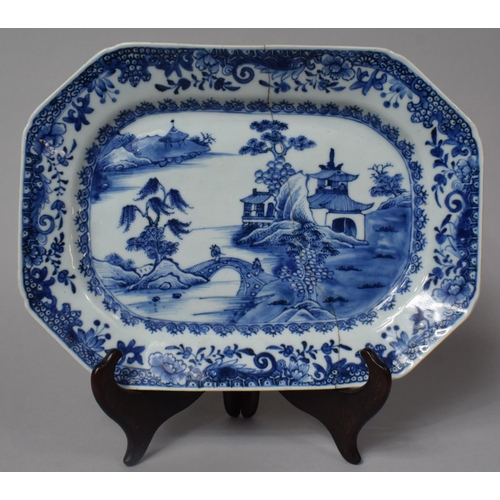 276 - A 19th Century Chinese Export Blue and White Platter Decorated with River Village Scene, 30cm Wide w... 