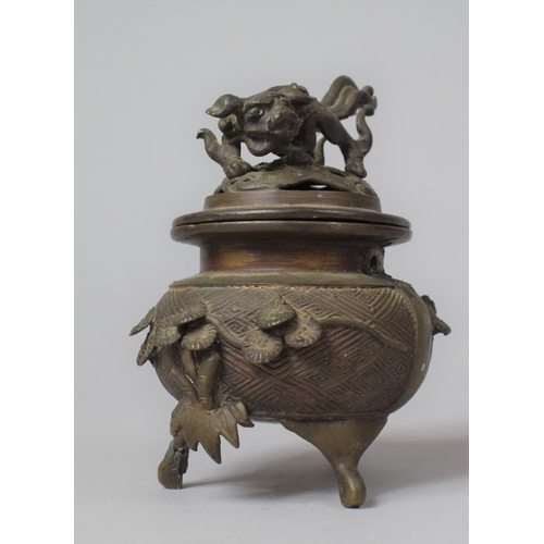 283 - A Chinese Bronze Censer with Temple Dog Finial, 11cm High