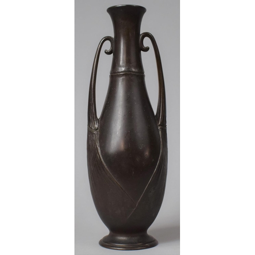 284 - A Japanese Meiji Bronze Two Handled Vase, Three Character Mark to Base, 31cm High