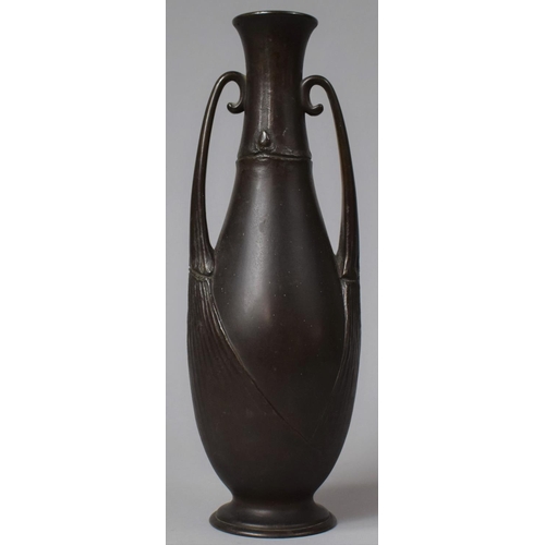 284 - A Japanese Meiji Bronze Two Handled Vase, Three Character Mark to Base, 31cm High