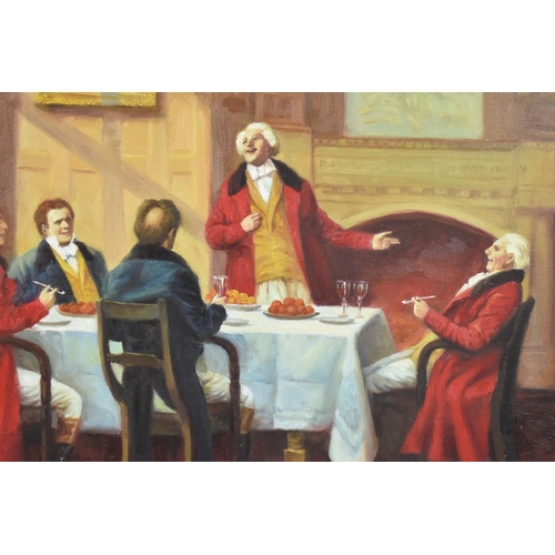 334 - A Framed Oil on Canvas Depicting Gentleman's Dinner Party, 60x47cm