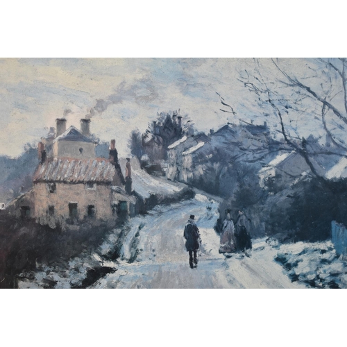 338 - A Framed Pissarro Print, Figures in Lane, 42x32cm