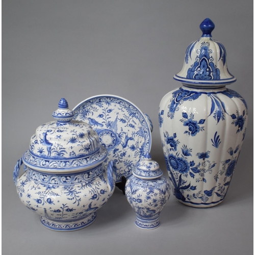 360 - A Collection of Various Continental Ceramics to comprise Large Lidded Blue and White Vase of Baluste... 