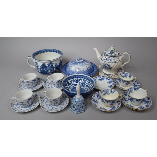 365 - A Collection of Various Blue and White China to comprise Muffin Dish, Toilet Bowl, Various Cups and ... 