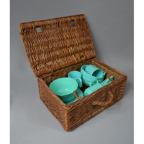 377 - A Wicker Picnic Basket and Plastic Picnic Set, 43cm Wide