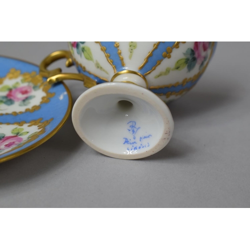 439 - A Pretty Hand Painted Rose Painted Cabinet Cup and Saucer, Limoges