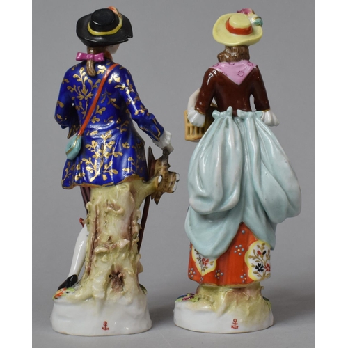 441 - A Pair of Continental Porcelain Ornaments, Dandy and Girl with Bird Cage, Each 16cm high