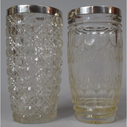 457 - Two Glass Vases, the Hobnail Cut Example with Silver Rim and Expected Example with Sterling Silver R... 