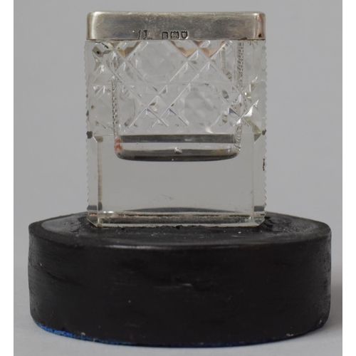 458 - A Silver Topped Glass Match Holder Having Ribbed Striker Sides on Circular Plinth Base, 7cm Diameter